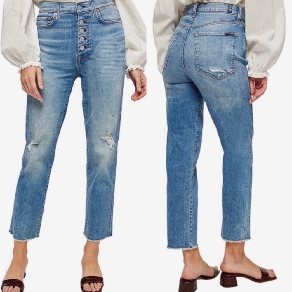7 For All Mankind High Waist Cropped Straight Jeans